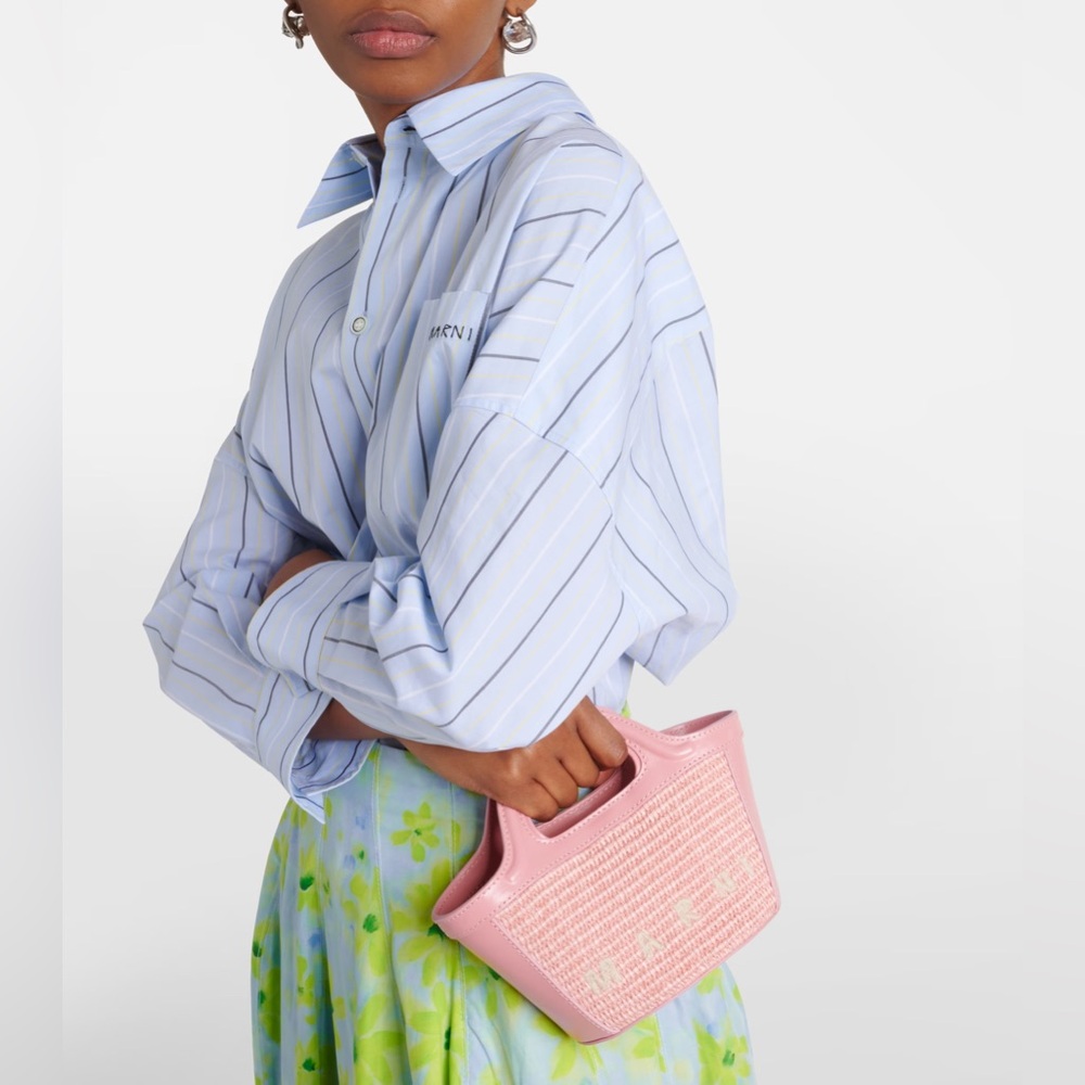 Marni Pink Tropicalia Mini Leather Tote Bag White Logo Detachable Strap NWT